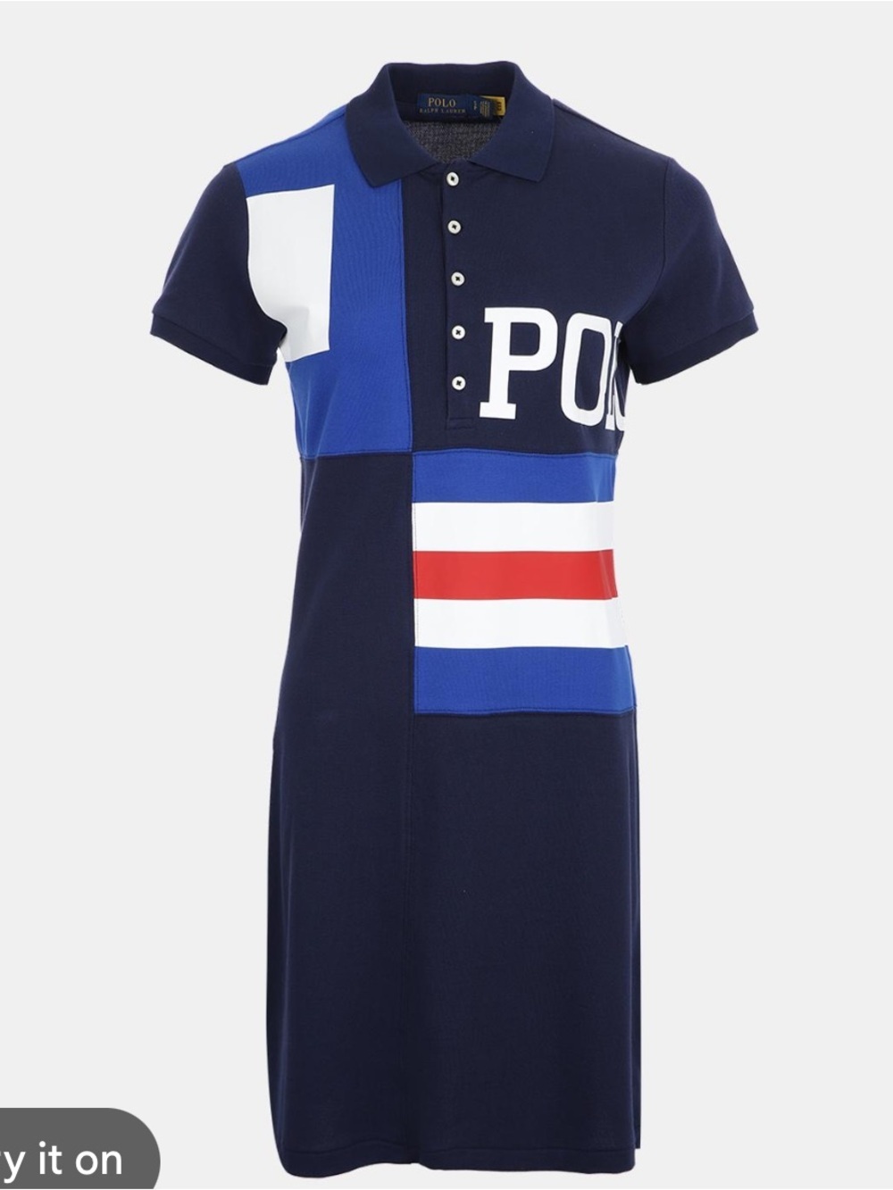 Polo by Ralph Lauren Navy Colorblock Polo Dress with Red & White Stripe, size L